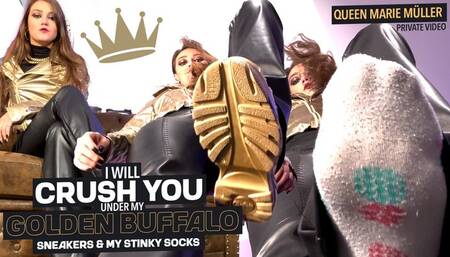 I will crush you under my golden Buffalo sneakers and my smelly socks! ( Private Giantess Fetish Video with Queen Marie Mueller ) - 640p wmv