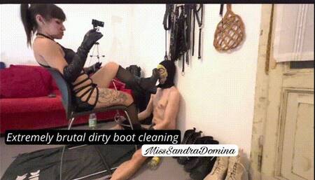 Extremely brutal dirty boot cleaning