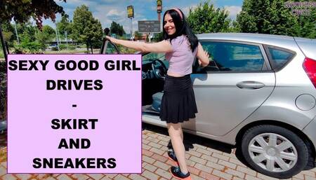 SEXY GOOD GIRL DRIVES - SKIRT AND SNEAKERS