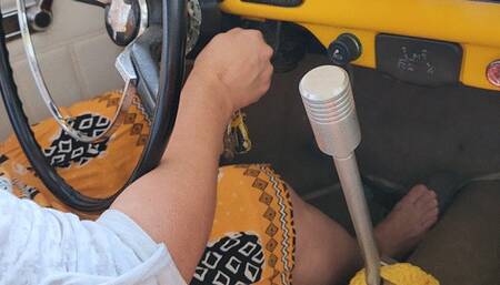 Driving and revving my Yellow Beetle Barefoot