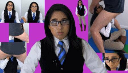 Riding Girl eRica wont shut up! Gets a surprise face fucking and has her face & outfit splattered with cum