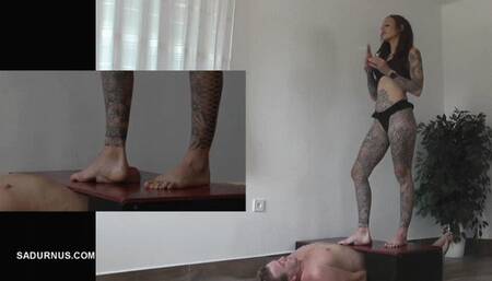 Mistress Cleo smokes in barefoot at slave's happy finish A picture in a picture wmv