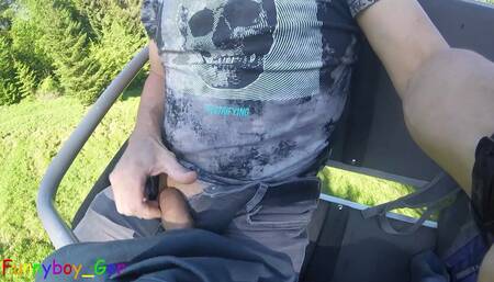 In a Moving Chair Lift I Jerk My Hot Cock From Soft to Hard and Then Cum Outside in the Bavarian Alps