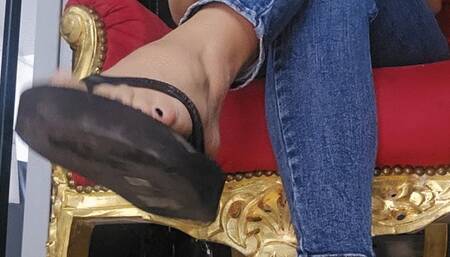 Humiliation POV in flip flop slippers and jeans