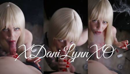 Smoking Blonde Sucks Cock POV