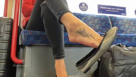 FeetWondersPublic dangling silver flats on the tube
