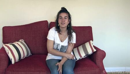 Lisandra shows off her hairy body on her red chair