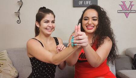 Vicky, Viviane, and Marcy compare and measure their hands- 1080p