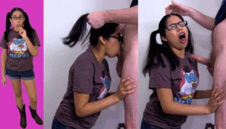 eRica demonstrates her cock sucking abilities & gets face fucked using her pigtails as handlebars!