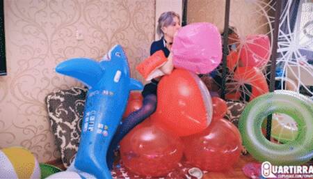 Q963 Stashia blows two Shosu hearts on an inflatable chair - 1080p