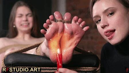 Foxy Bound to a Bench - Astrid Plays with Fire and Worships Her Feet (FULL HD MP4)