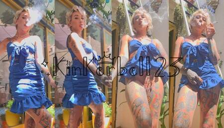 Chainsmoking and flashing pussy in the sunlight - Kinkerbell
