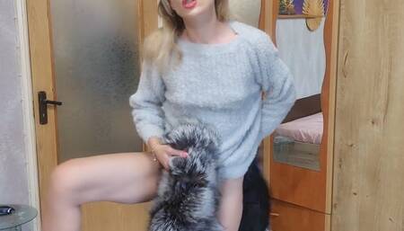 fur, sweater fetish, pussy rub with fur, hump on fur