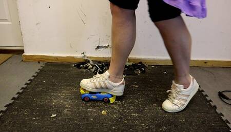 Custom- Adidas superstars crushing a helpless toy car