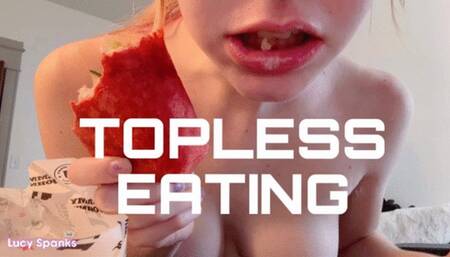 Tits out Eating Sandwich