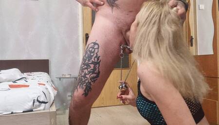 weights on balls, ball sucking, blow job