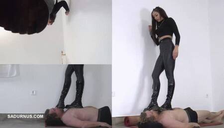 Slave's face under Mistress Cleo's muddy boots A picture in a picture mp4