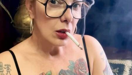 Dunhill - First Cigarette of the Day, Morning Cough - Puffs in Your Face, Snap, Smoker's Cough, Deep Inhales, Hands-Free Puffs, Dangling, No Makeup, No Production, Natural Light, Long Nails, Glasses, Nightgown