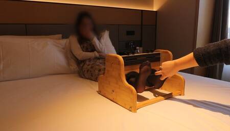 Chinese college girl’s stockings and bare feet are tickled