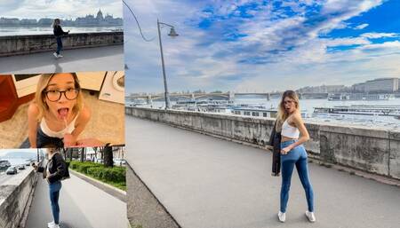 WETTING her Jeans on the streets of Budapest and getting Golden shower