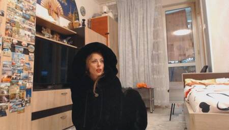 fur coat fetish, dildo sucking