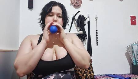 Blowing up Huge Blue Balloon