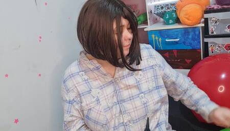 Girl Pumps up Sausage Balloons