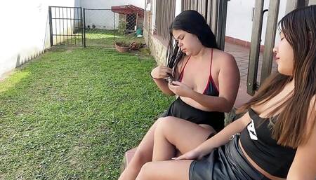Our friend invites us to a cabin and we end up having a threesome throughout the house