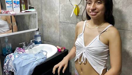 my stepsister asks me to take a bath together and we end up fucking and sucking each other's pussies