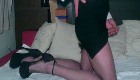 Pantyhose and Barefoot Jerk-off Into Shoe