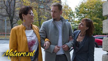 Two Horny Cougars Taking a Stranger Home To Get Their Mature Pussies Filled With Dick