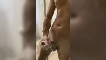 Shower Show Jerking My Big White Cock