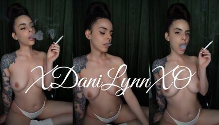 Smoking in White Panties and Socks