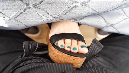 Amateur wife footjob in public at the restaurant