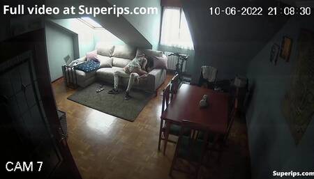 IPCAM – European brunette woman rides her husband