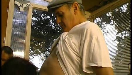 Papy joins a young amateur couple to fuck