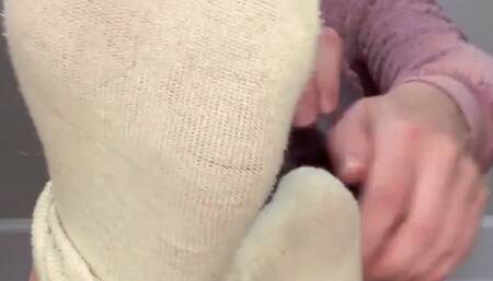 Repressed Foot Freak Loves My Sweaty Socks - Goddess Alya catches mesmerizes in this sexy foot worship clip featuring sweaty socks, sock smelling, sock removal, sole licking, and more