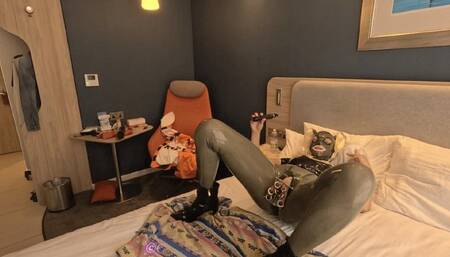 Latex Doll in Ass-Shaped Leggings and Mask Walks Lobby, Masturbates in Room - Part 4