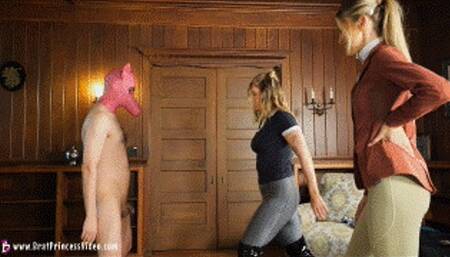 Hannah and Leona - Angry Equestrian Girls Ball Bust Beta Pig