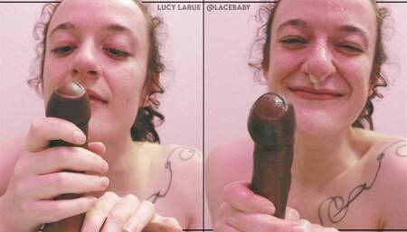 Uncut Dildo RP POV Ponytail BJ with Facial