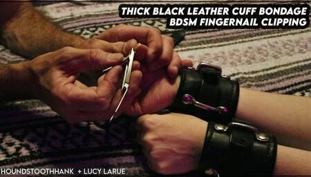 Thick Black Leather Cuff Bondage BDSM Fingernail Clipping