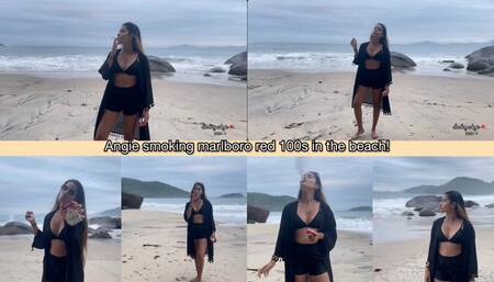 Angie smoking marlboro red 100s in the beach!