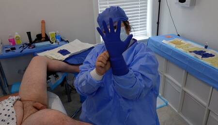 Surgical glove seduction with medfet anal play and post-orgasm stroking