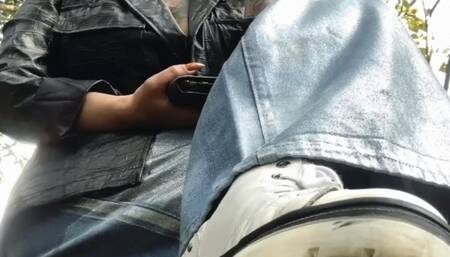 Smoking my Marlboro Gold outdoors - Puffs in your face, Multiple pumps, Puffs, Nose exhales, Crush, Deep Inhales, Leather coat, Jeans, All star leather sneakers, Hair tied up, Red lipstick, Long nails, glasses of Sun