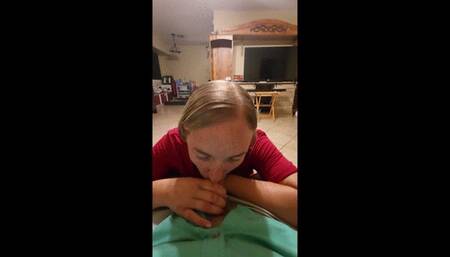 Living Room Tease and Bedroom Release: Cum Swallowing Blowjob & Doggy Style Cumshot