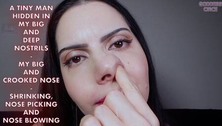 A TINY MAN HIDDEN IN MY BIG AND DEEP NOSTRILS - MY BIG AND CROOKED NOSE - SHRINKING, NOSE PICKING AND NOSE BLOWING