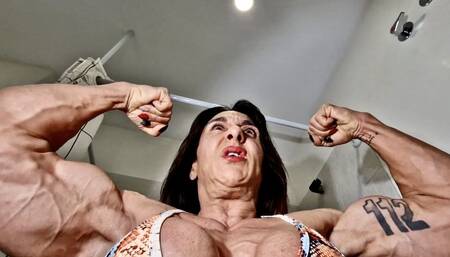 fbb hairy muscle rude weet pump muscles going alpha role flexing grunting double biceps wide big hairy back and musce traps full pack strong woman muscular pecs angry deep voice hardcore muscle mass veiny