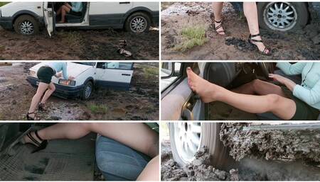 HOT PREMIERE: Sexy girl got her old Passat stuck in deep mud
