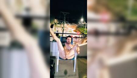 Exhib Dildo Fuck on the Balcony