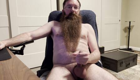 Bearded Bear Cub Strokes Cock and Cums on Beard